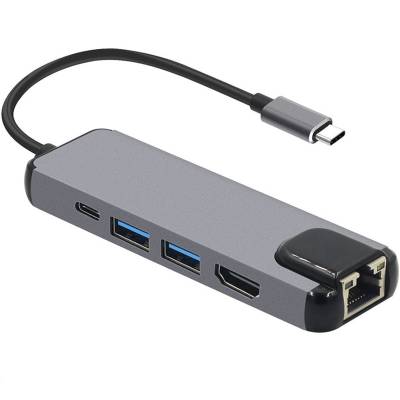 USB-хаб U&P BYL-1010N Type-C - LAN RJ45 / HDMI / 2xUSB 3.0 / USB Type-C Grey (BYL-1010N-GY)