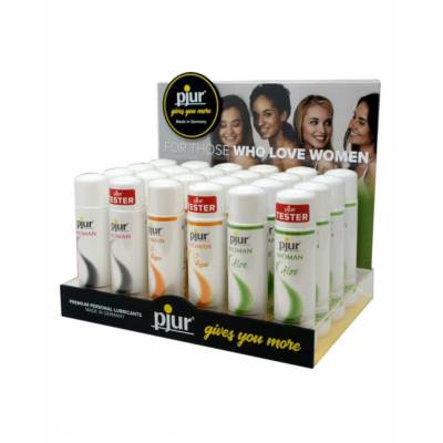 Промо-набор pjur Woman: 3 вида смазок по 100 мл, по 11 шт плюс тестеры и POS-материалы