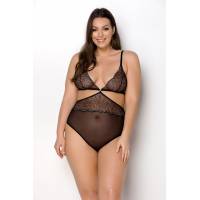 Боди Passion Amberly Body 6XL/7XL black, ассиметричный крой, кружевной лиф, золотая нить